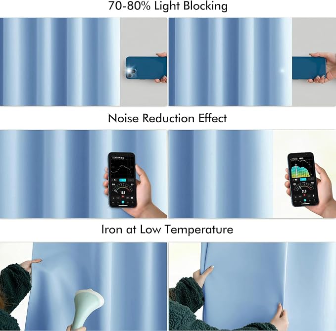 MIULEE Sky Blue Back Tab Blackout Curtains 63 Inch Length 2 Panels Set - Image 5