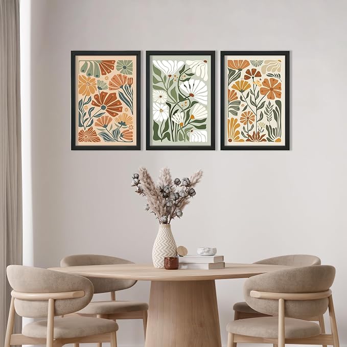 YWJKWLGS Mid Century Boho Wildflower Wall Art Set of 3, 16x24 Inch Black Framed - Image 7