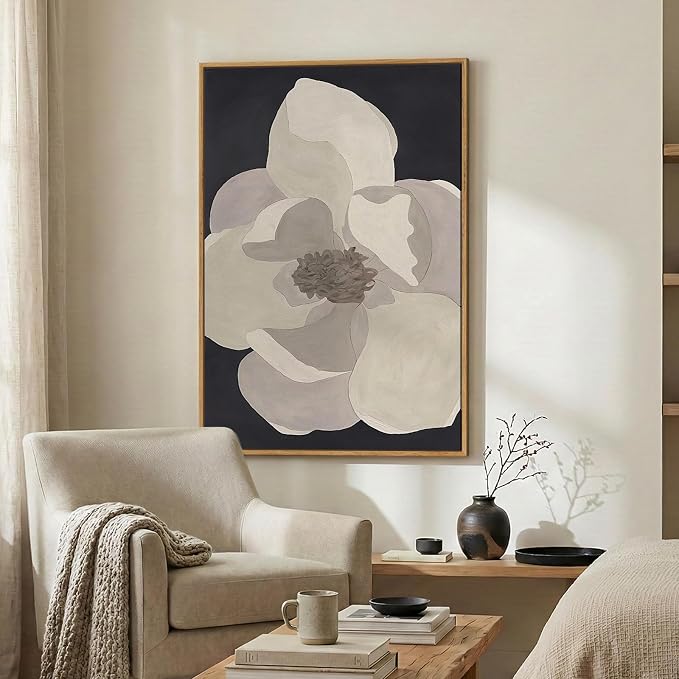 Framed Neutral Modern Floral Black and White Wall Art, Large Contemporary - Image 4