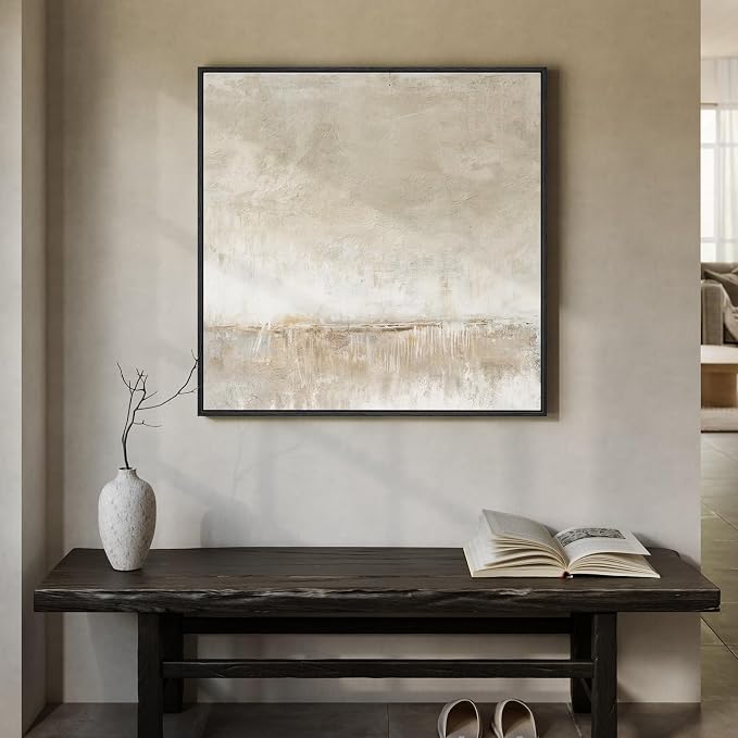 Framed Neutral Abstract Wall Art, Modern Beige and Cream Canvas Prints Artwork - Image 4