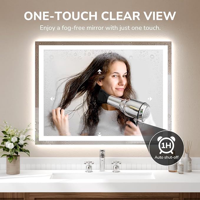 USHOWER LED Bathroom Mirror 48x36 Inch Tempered Glass - Image 2