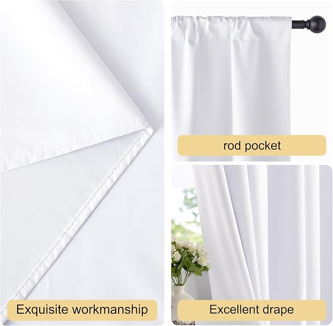 NICETOWN Bedroom 100% Blackout Curtains, 2 Panels, 34 by 84, Snow White - Image 5