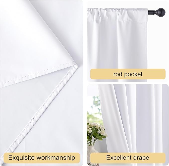 NICETOWN Bedroom 100% Blackout Curtains, 2 Panels, 42 by 54, Snow White - Image 5