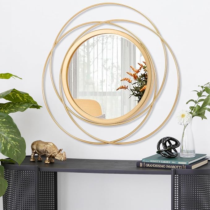 Large Gold Round Art Wall Mirror - Image 2