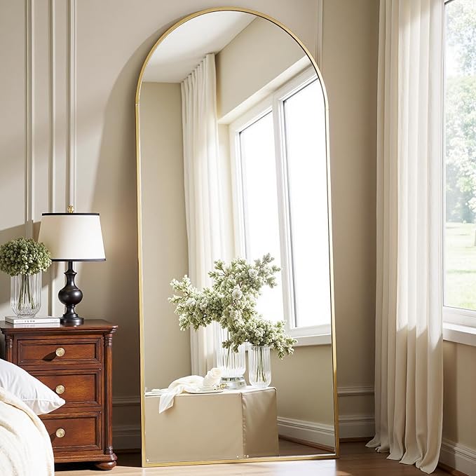 Dewfig Arched Gold Full Length Mirror, Full Body Mirror by YourSpacePerfectlyReflected