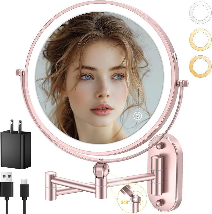 9" Wall Mounted Lighted Makeup Mirror, 4000mAh Rechargeable Double Sided 1X/10X - Image 7