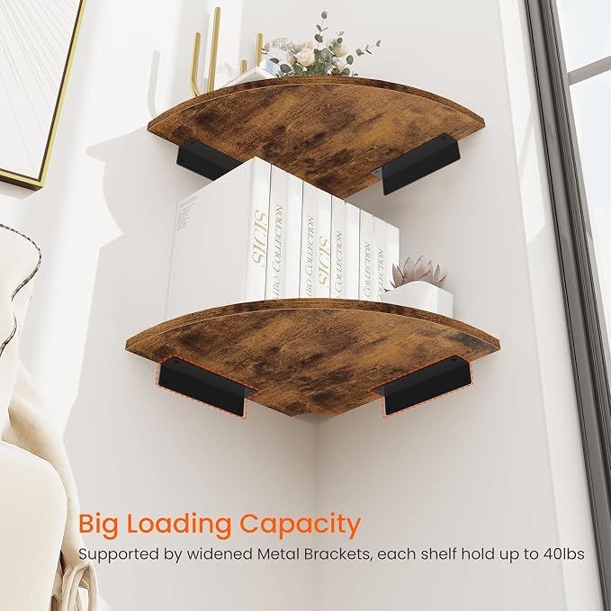 Homode Corner Wall Shelf, 12 Inch Wide Round Corner Floating Shelves - Image 6