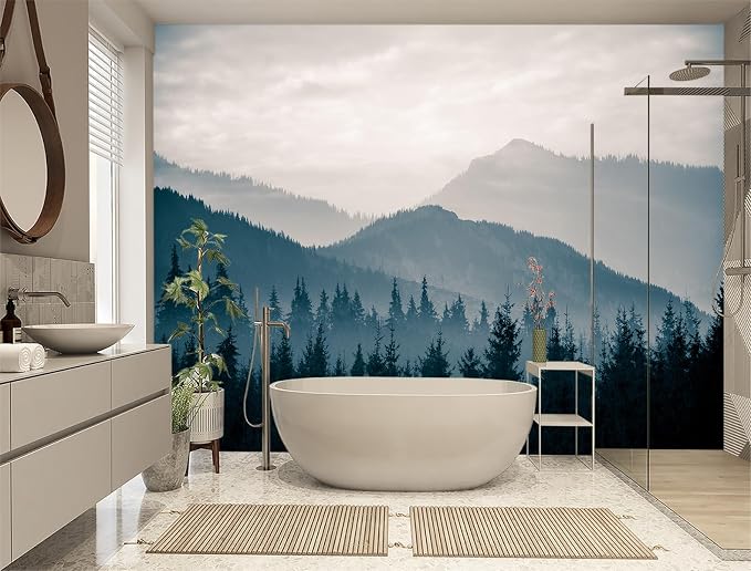 XMPMBM-Foggy Forest Fabric Woodland Wallpaper Pine Forest Living Room Bedroom - Image 2