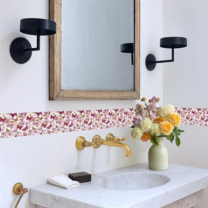 Pink Floral Wallpaper Border 196x4 Inch Peel and Stick Wall Border Removable - Image 5