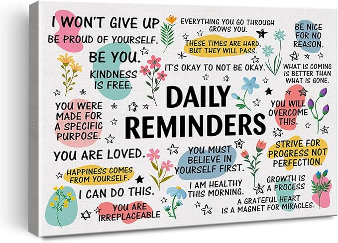 Inspirational Daily Reminders Poster Canvas Wall Art by Hijie