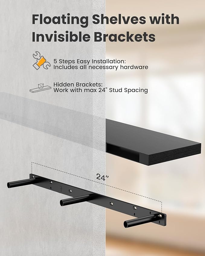 AMADA HOMEFURNISHING 47.2" L Floating Shelves, Wall Shelves Set of 3 - Image 7
