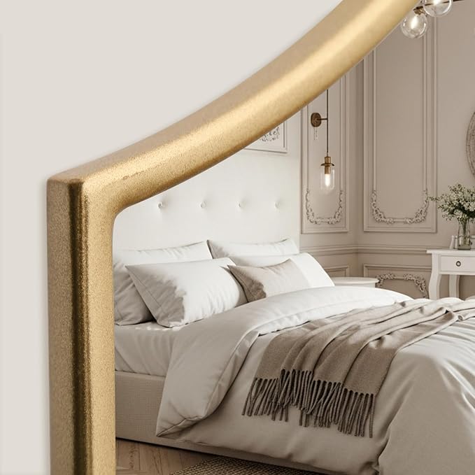 Besdomus Large Scalloped Gold Mirror: 47"x31" Modern Minimalist Wood Frame Wall - Image 5