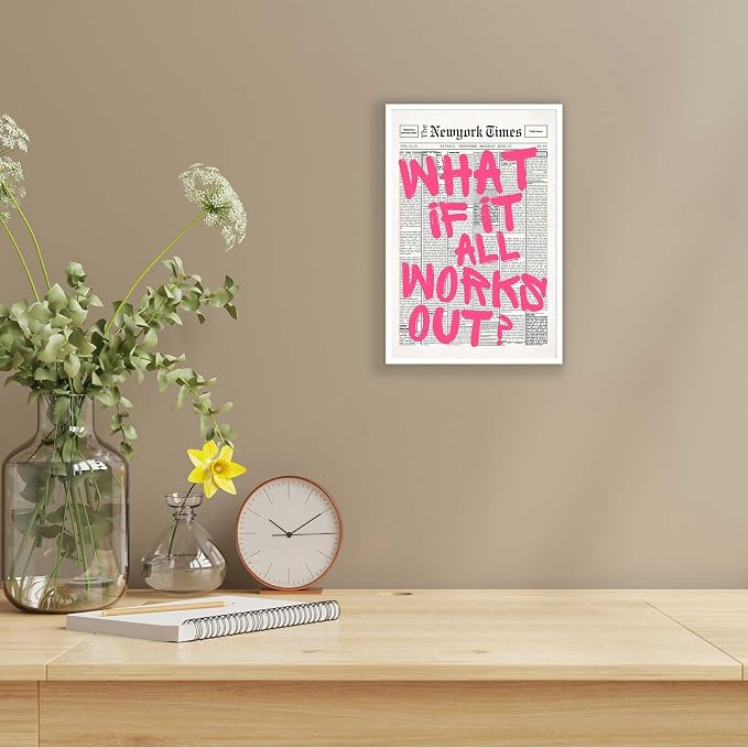 Drimiler Retro Newspaper Pink Font Poster What If It All Works Out Canvas Wall - Image 9