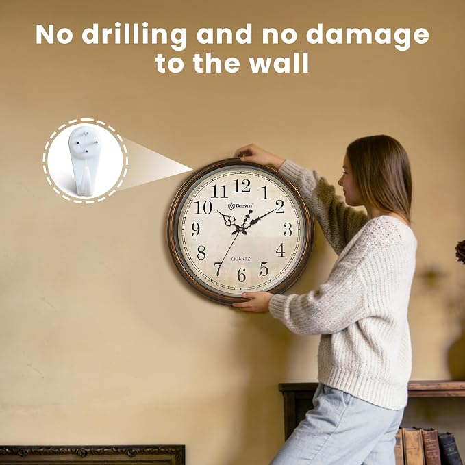 Geevon Retro Silent 18 Inch Wall Clock Non Ticking, Vintage Clock Quartz - Image 4