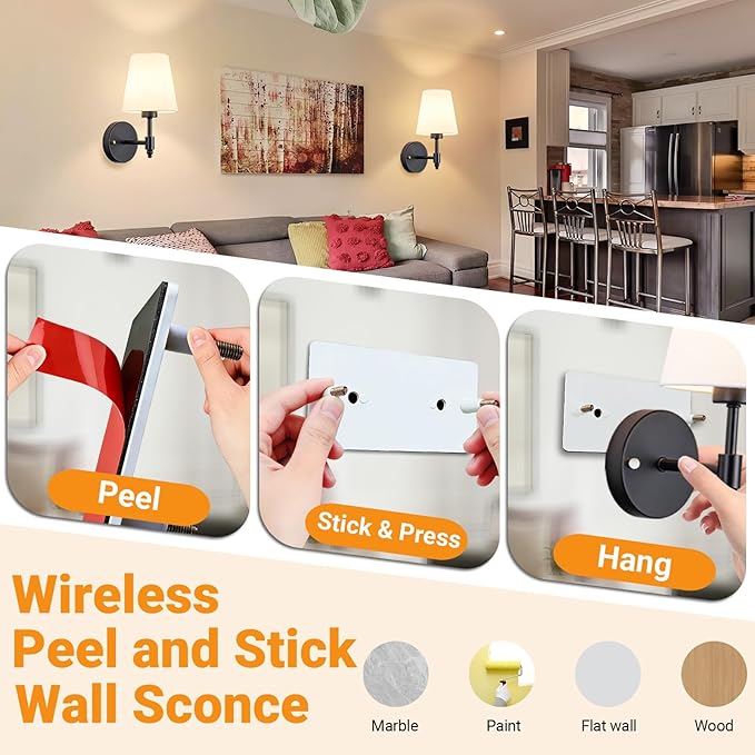 Battery Operated Wall Sconces Set Of Two, Wireless Battery Wall Light - Image 3