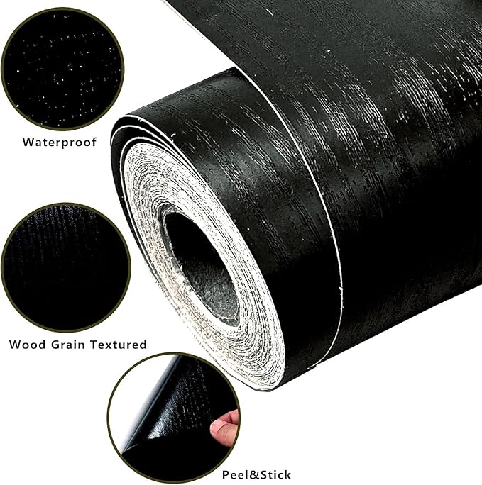 DESOMINOR 27FT Black Border Peel &Stick Black Wood Grain Wallpaper Border - Image 5
