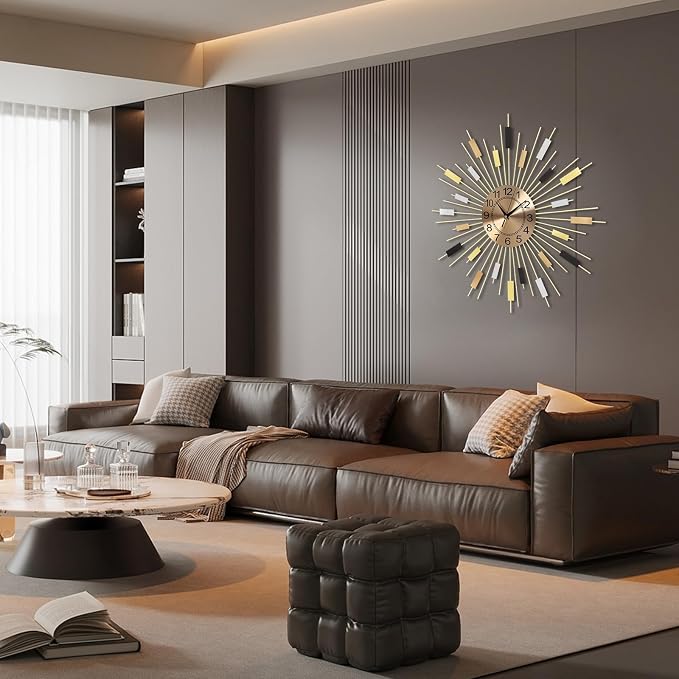 23.6 inch Gold Starburst Wall Clock, Non-Ticking Large Modern Sunburst - Image 5