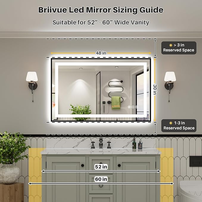 48x30 Inch LED Bathroom Mirror - Image 3