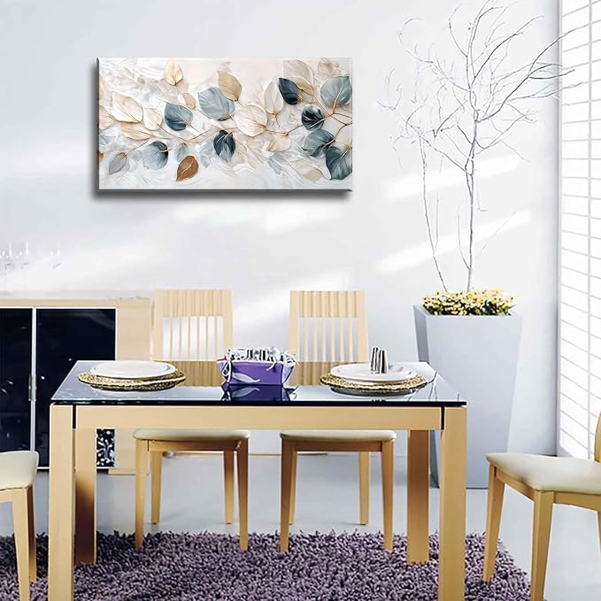 Large Living Eucalyptus Leaf Canvas Wall Art Teal White Botanical Abstract - Image 8