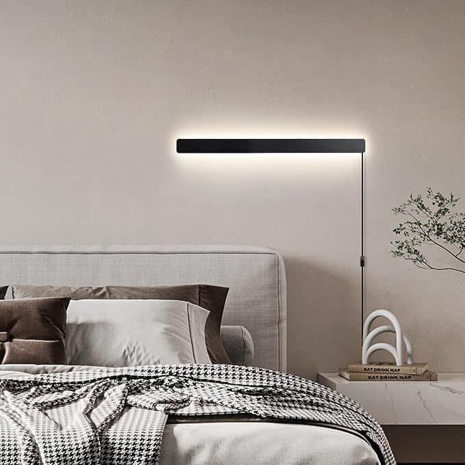 KELUOLY Modern Plug in Wall Sconces, 23.6 inch Frosted Black LED Long Wall - Image 5