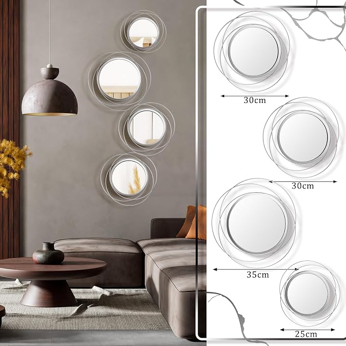 Hicarer 4 Pcs Decorative Wall Mirror Round Modern Mirror Circle Mirror Wall Art - Image 3