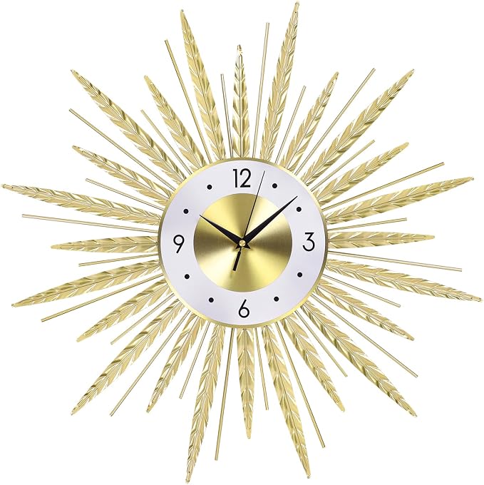 23 inch Gold Starburst Wall Clock, Silent Non-Ticking Large Modern Starburst - Image 8