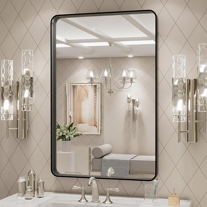 LOAAO 20X28 Inch Black Metal Framed Bathroom Mirror - Image 3