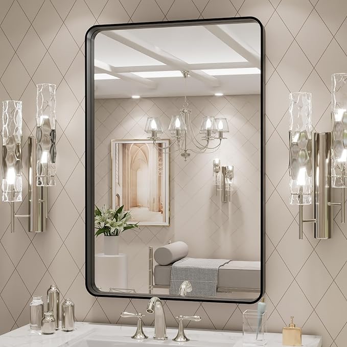 LOAAO 24X30 Inch Black Metal Framed Bathroom Mirror - Image 3