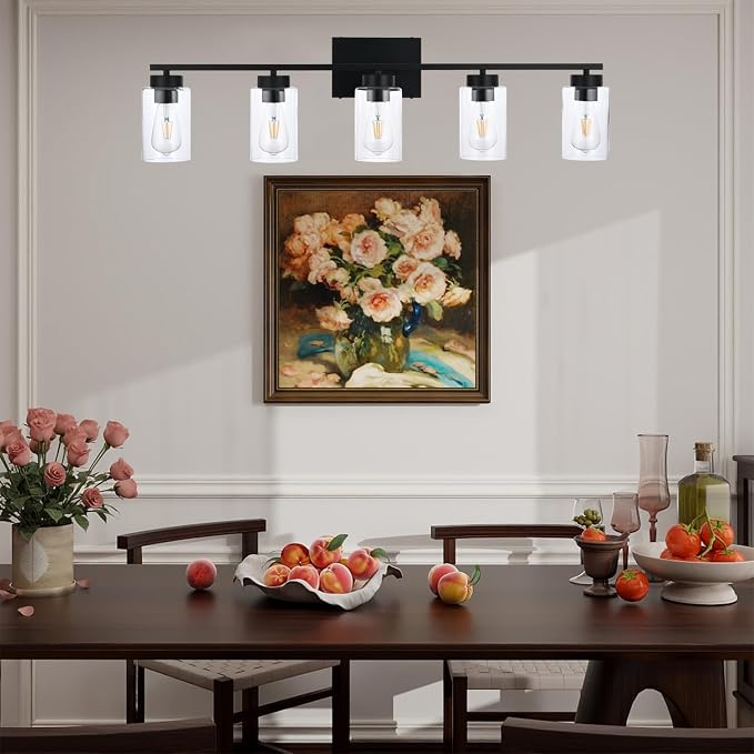 5 Light Bathroom Vanity Light Fixtures, Matte Black Modern Wall Lights - Image 5