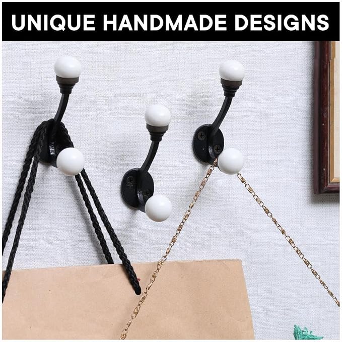 Indian Shelf Pack of 6 Double Prong White Decorative Coat Hooks Unique Coat - Image 7