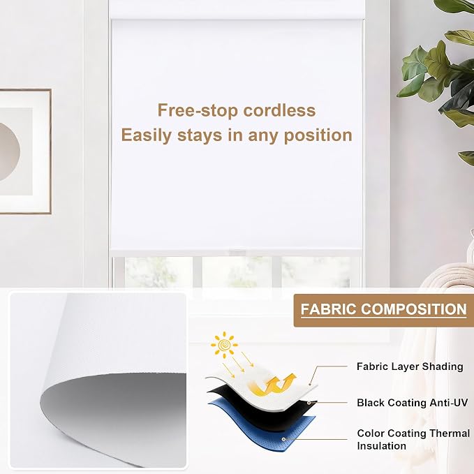 SUNOFF No Drill Tools Cordless Blackout Roller Shades Blinds - Image 6