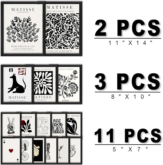 ANERZA 16 PCS Framed Black and White Wall Art Decor, Matisse Abstract Wall - Image 2