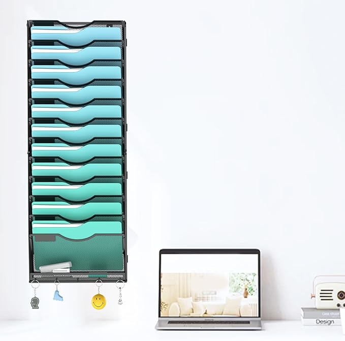 Gawerk 13-Tier Wall File Organizer Hanging Wall File Holder Wall Mount Paper - Image 3