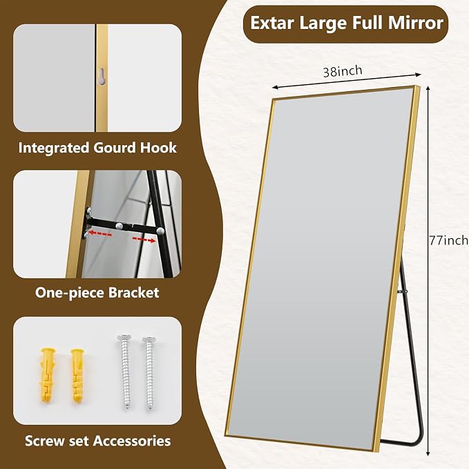 Koonmi 77"x38" Floor Mirror Full Length, Bedroom Floor Body Mirror - Image 2