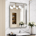 LOAAO 24X30 Inch Brushed Nickel Bathroom Mirror, Rounded Rectangle Silver Metal by LOAAO
