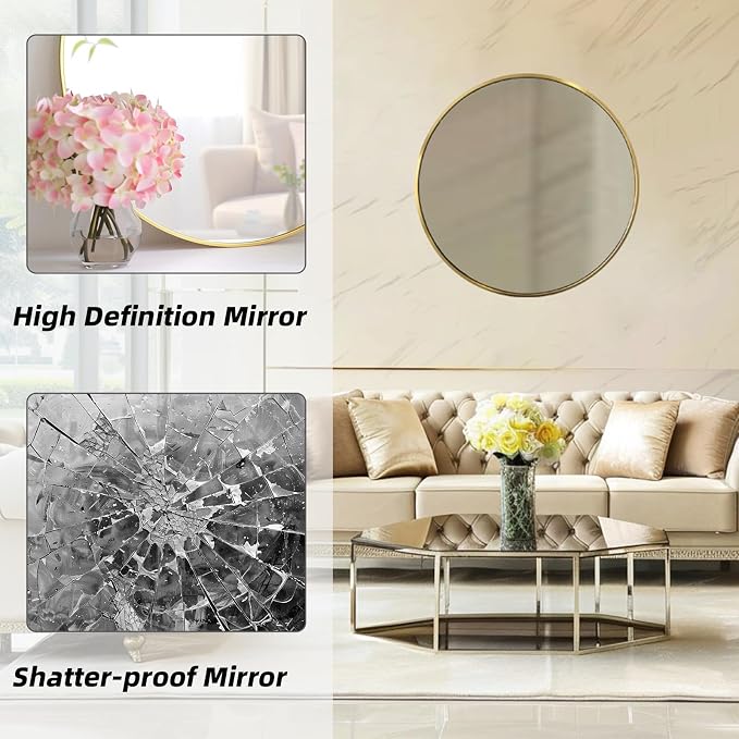 Circle Gold Mirror, Round Mirror 20 inch, Circle Wall Mirror Metal Frame - Image 2