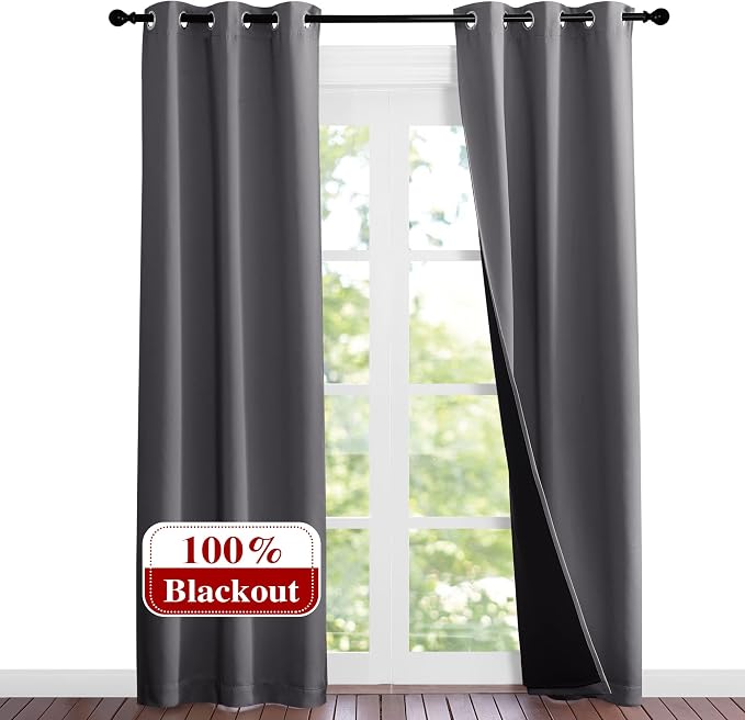 NICETOWN Grey Full Shade Curtain Panels, Pair of Thermal Insulated & Energy by NICETOWN