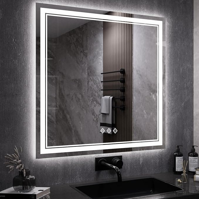 LED Mirror, 40x40 Inch Gradient Front and Backlight Bathroom Mirrors by VanPokins-GlobalHighEndLEDBathroomMirrorBrand