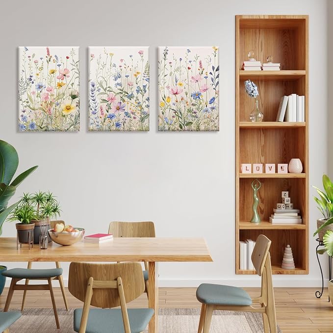 Bwodke Wildflower Wall Art Watercolor Botanical Floral Colorful Canvas Prints - Image 9