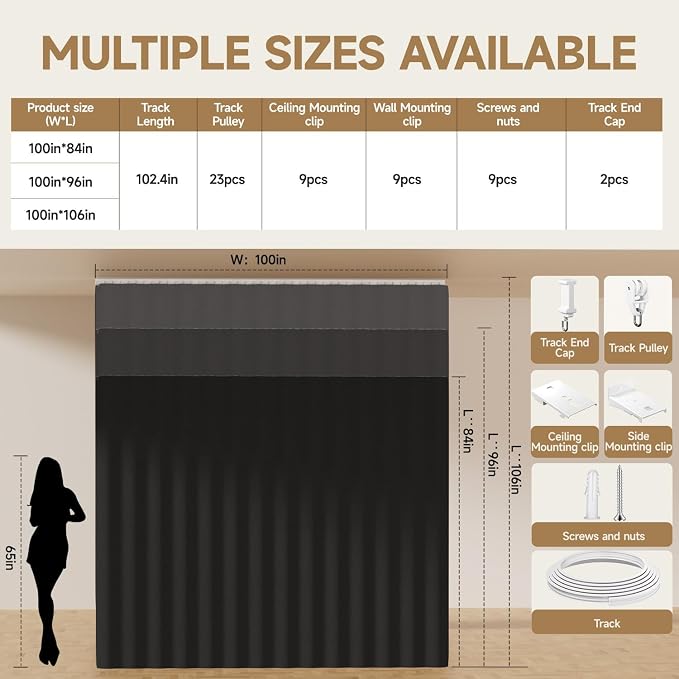 Room Divider Ceiling Curtains W/Flexible Track Sets, inch Extra Long Blackout - Image 6