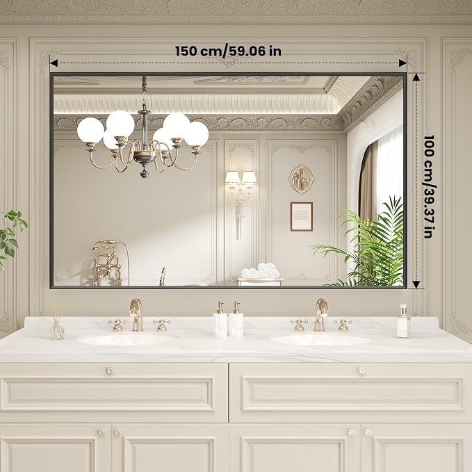 LOAAO Black Bathroom Mirror 60"X40" - Image 9