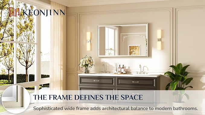 Keonjinn 48" x 30" Brushed Nickel Bathroom Mirrors - Image 7
