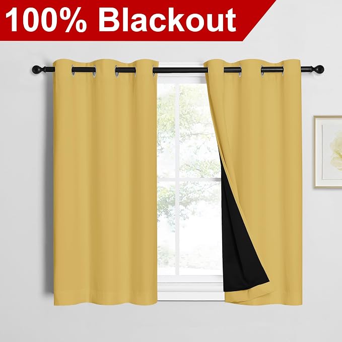 NICETOWN Bright Yellow 100% Blackout Curtains 45 inches Long, Thermal Insulated - Image 2