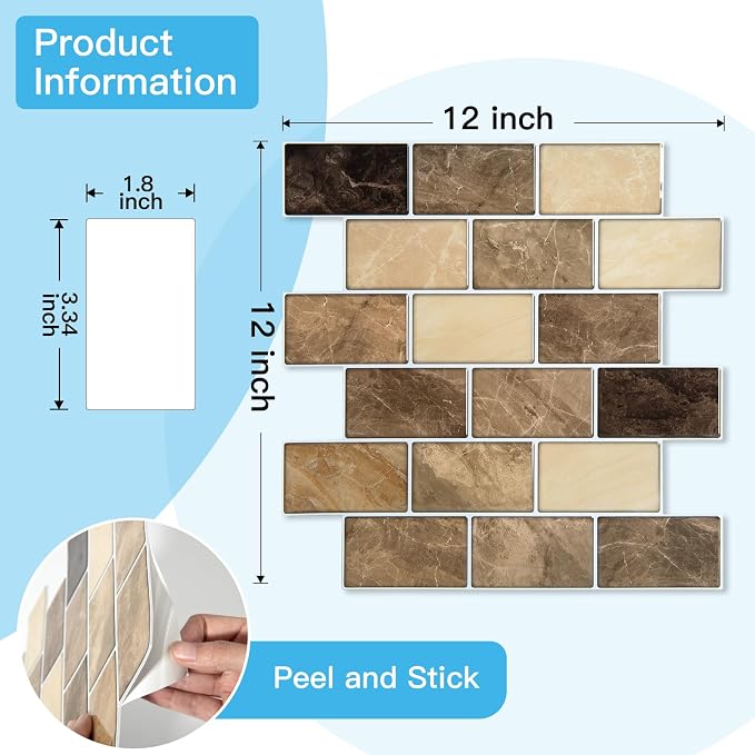 Art3d Peel and Stick Backsplash Tiles – 12"x12" Yellow Jasper Thicker Design - Image 6