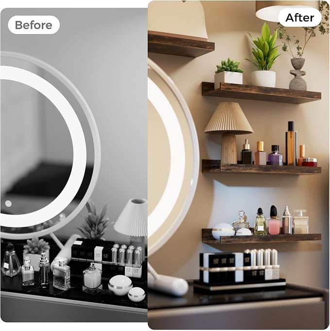 upsimples 6 Pack Wooden Floating Shelves, Wall Storage Decor Shelf - Image 7