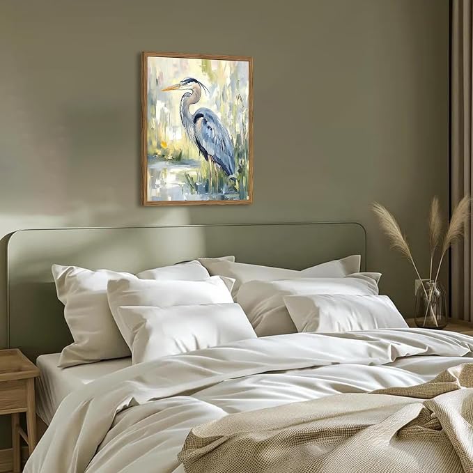 Framed Blue Heron Wall Art, Watercolor Sea Bird Pictures Wall Decor, Coastal - Image 8