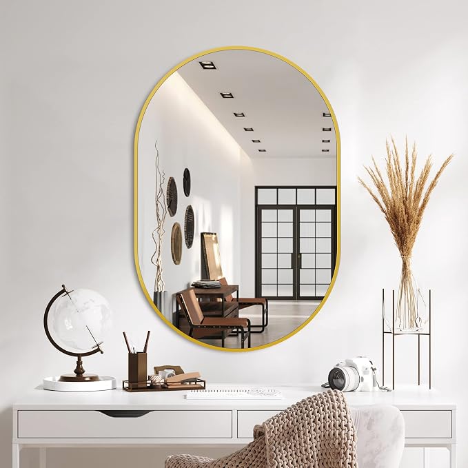 Bathroom Mirror for Wall, Metal Framed Vanity Mirror by Delma
