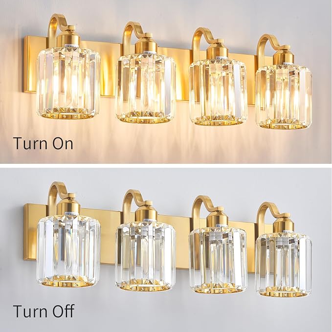 Crystal Vanity Lights, Modern 4-Light Bathroom Lights Over Mirror, Bathroom - Image 3