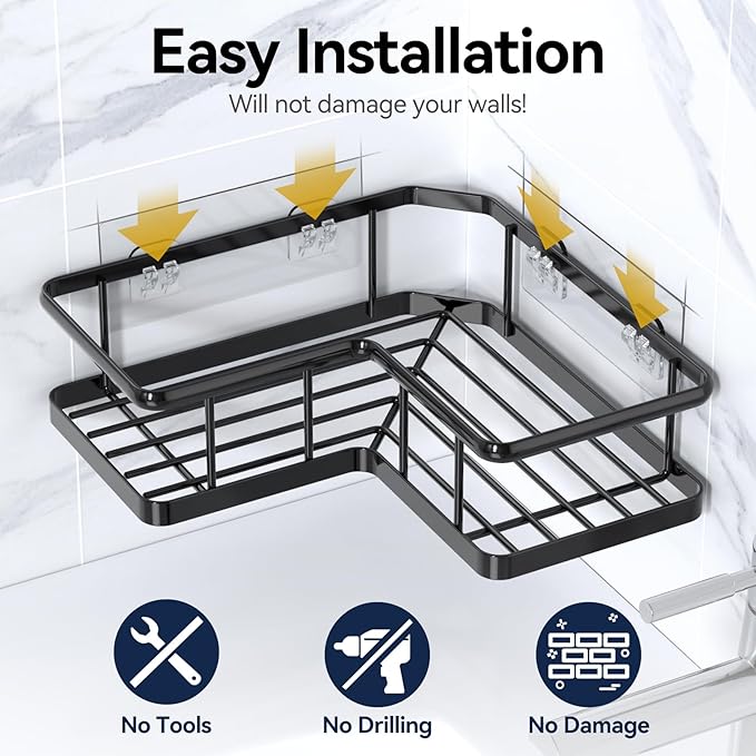 YASONIC Corner Shower Caddy 2 Pack, No Drill Adhesive Shower Storage Shelves - Image 6