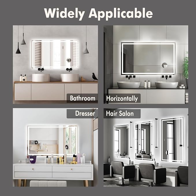 LED Bathroom Wall Mirror 60 x 36 Inch, Frameless Vanity Mirror - Image 9